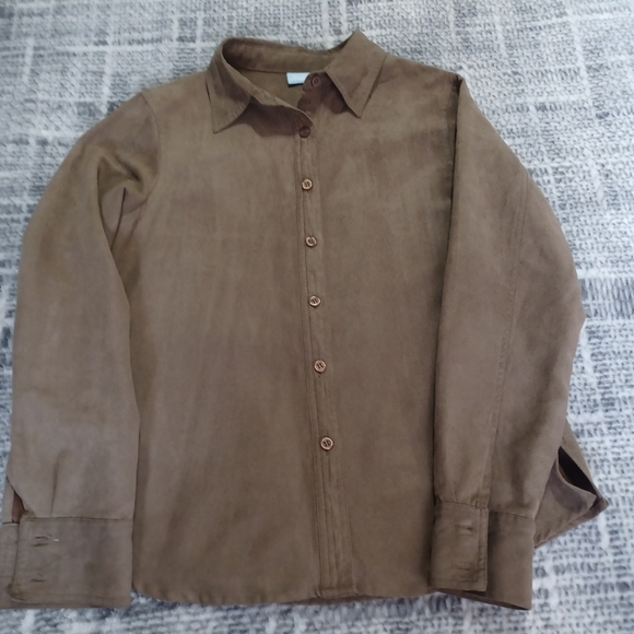 Denver Hayes Smooth Faux-Suede Button Down Shirt Brown Women’s Size M - Picture 3 of 9